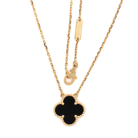 Vintage Alhambra Pendant Necklace 18K Yellow Gold and Onyx