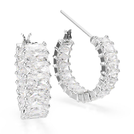 Swarovski Silver Matrix White Baguette Cut Hoop Earrings