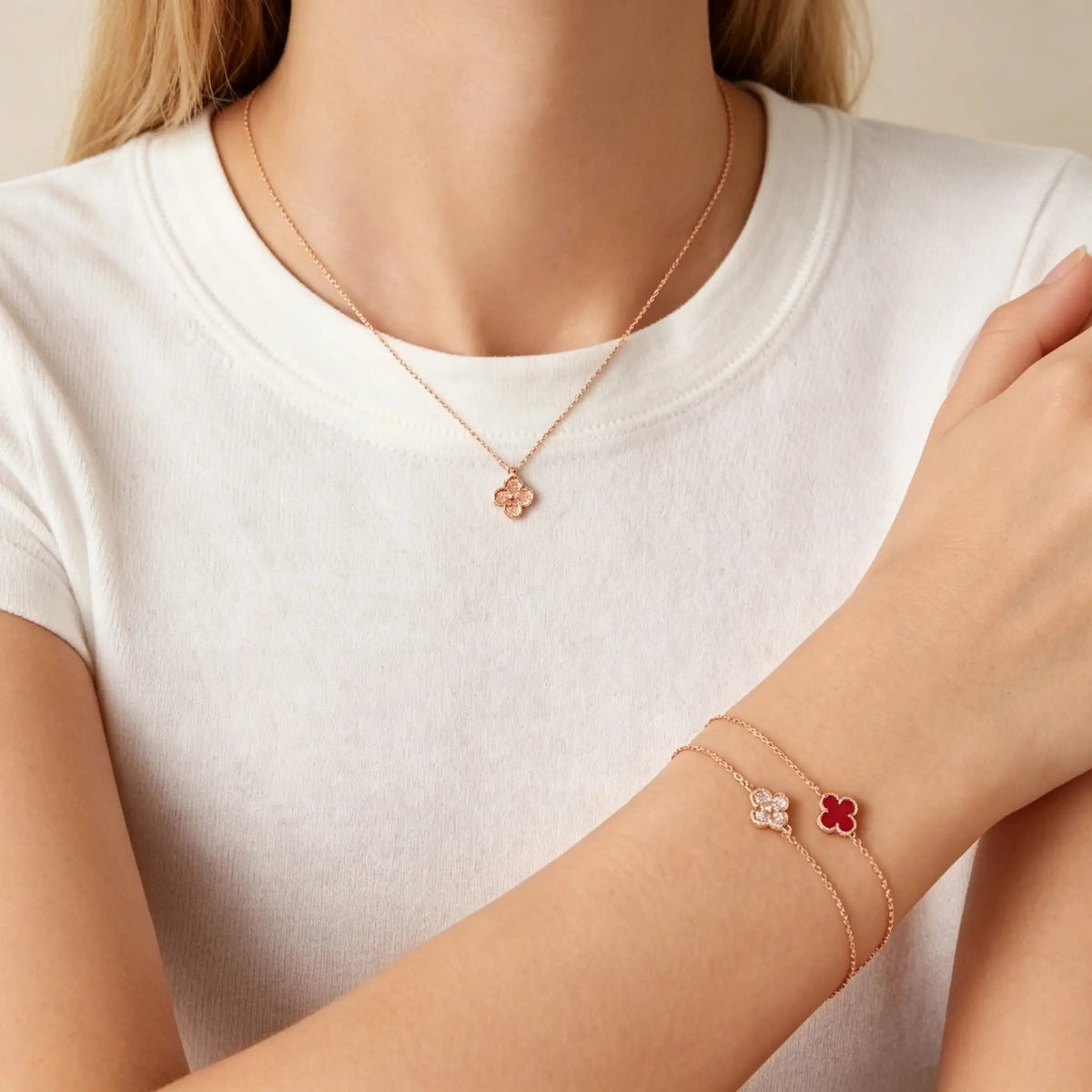 Van Cleef & Arpels Sweet Alhambra Collection 18K Rose Gold Four-Leaf Clover Necklace