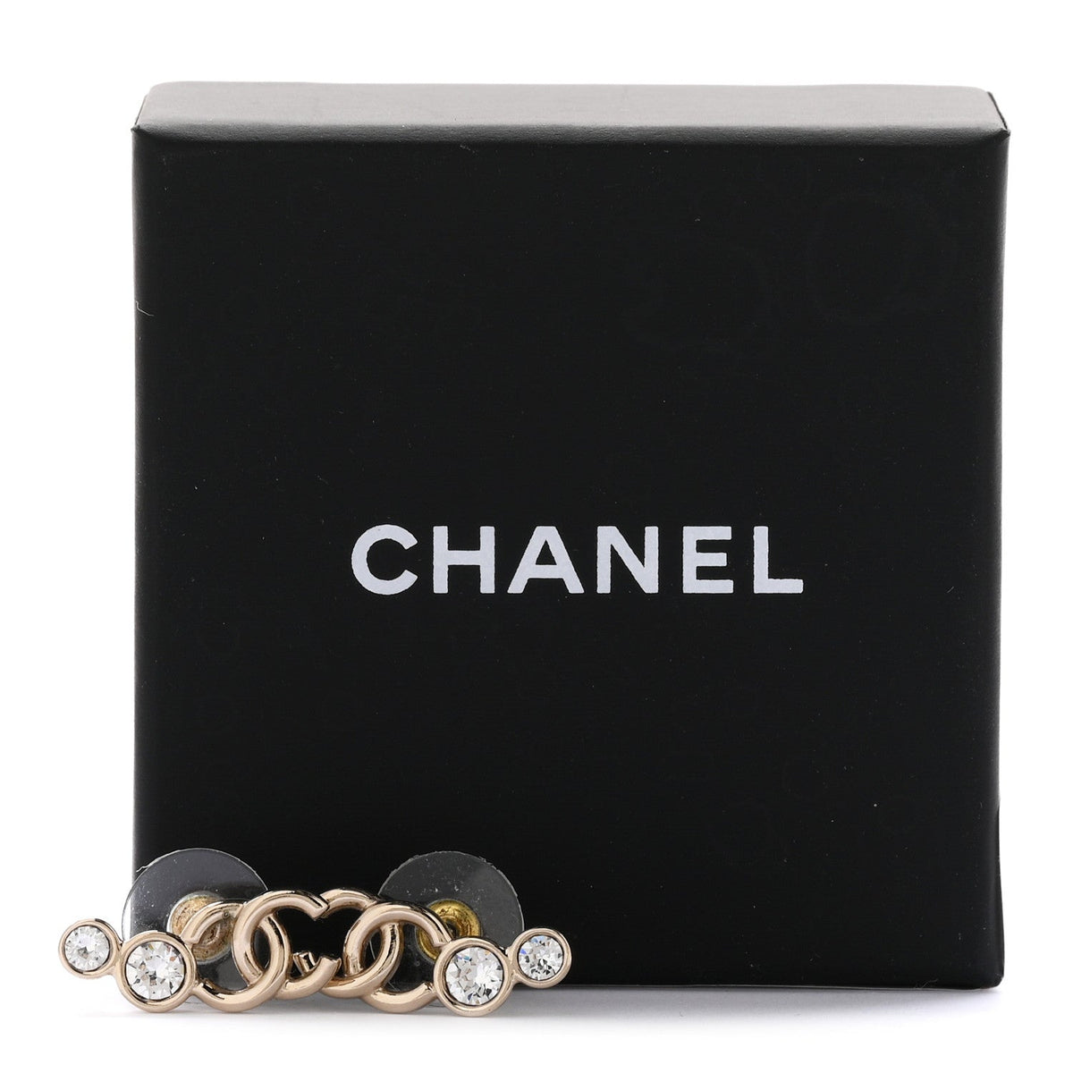 Metal Crystal CC Climber Earrings Gold