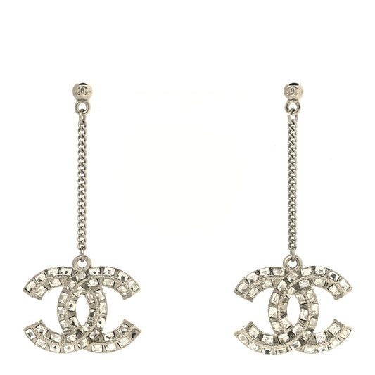Baguette Crystal CC Drop Earrings Silver