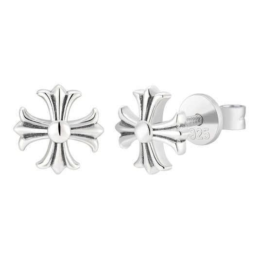 Hearts Of Chrome Cross Earrings - 925 Silver Oxidized - 8mm