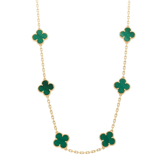 18K Yellow Gold Malachite 10 Motifs Vintage Alhambra Necklace