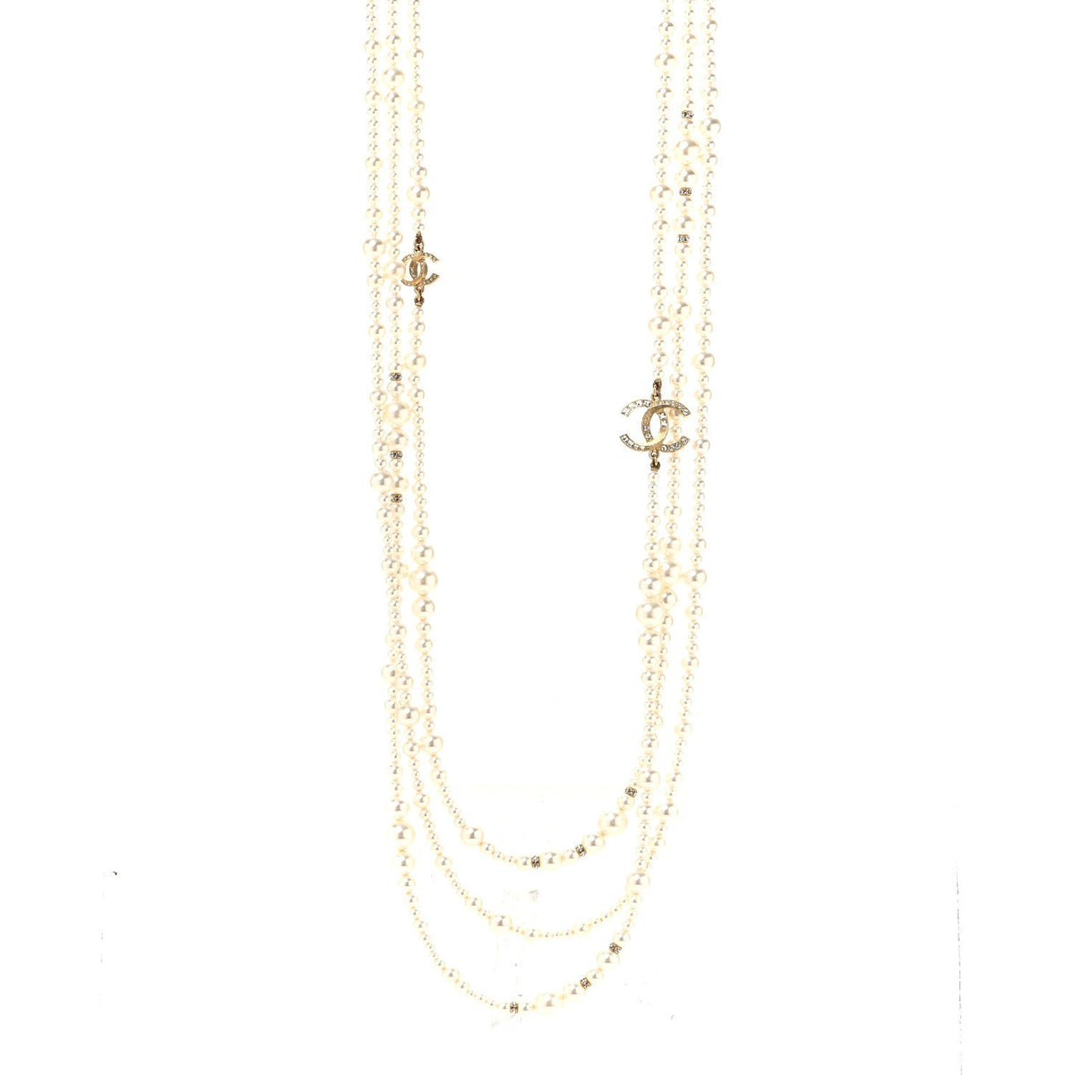 Metal Pearl Crystal Graduated CC Multi Strand Necklace Gold