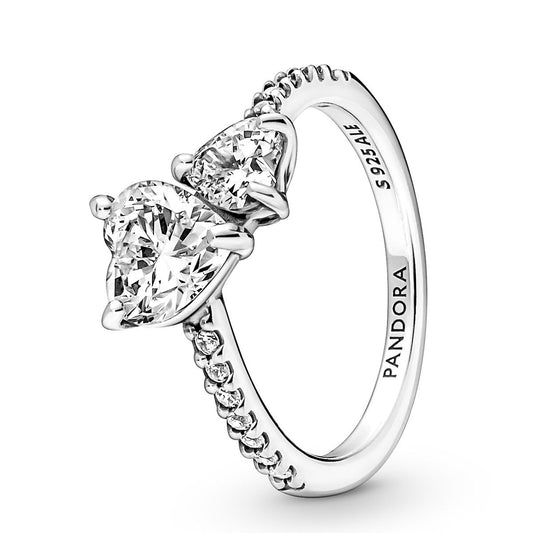 Pandora Double Heart Sparkling Ring
