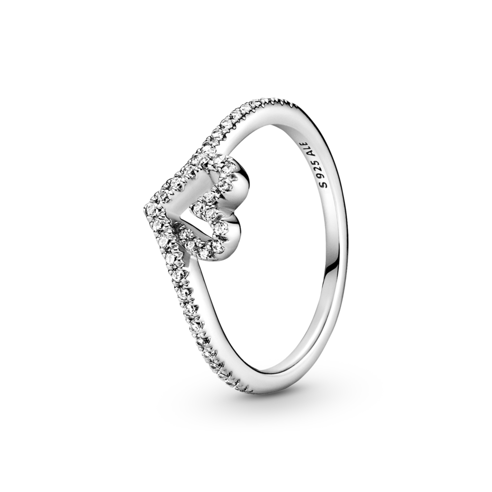 Pandora Sparkling Heart Wishbone Ring
