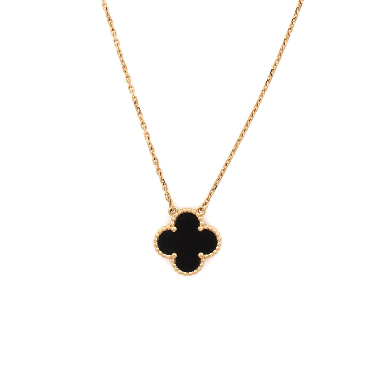 Vintage Alhambra Pendant Necklace 18K Yellow Gold and Onyx