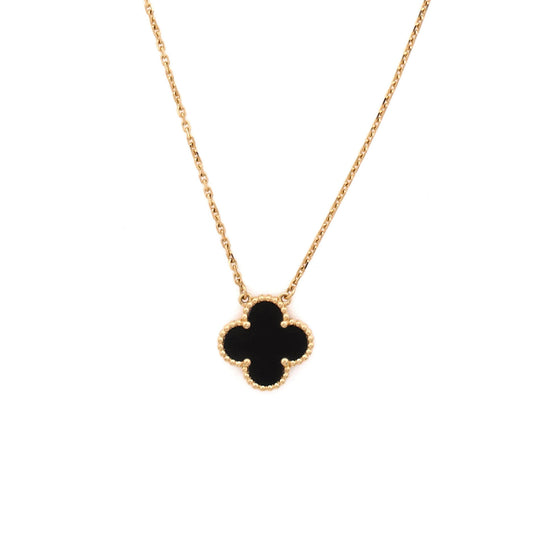 Vintage Alhambra Pendant Necklace 18K Yellow Gold and Onyx
