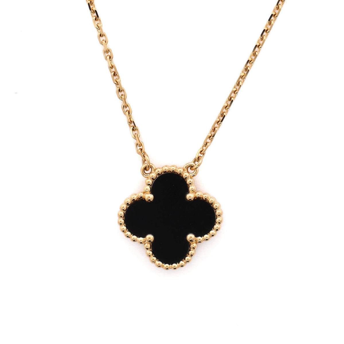 Vintage Alhambra Pendant Necklace 18K Yellow Gold and Onyx