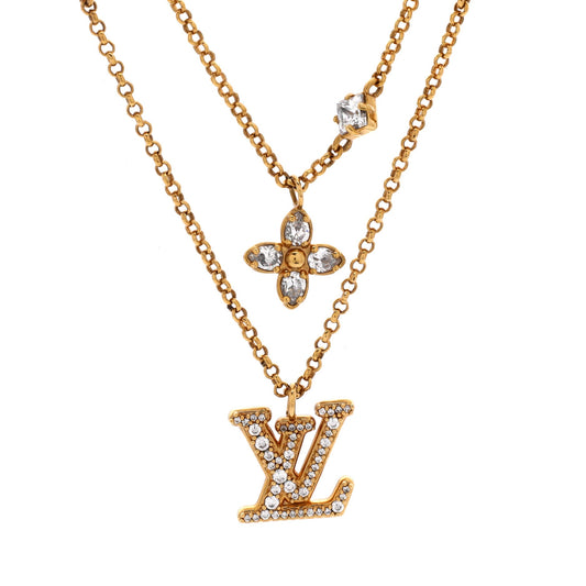 Lady LV Necklace Metal with Crystals