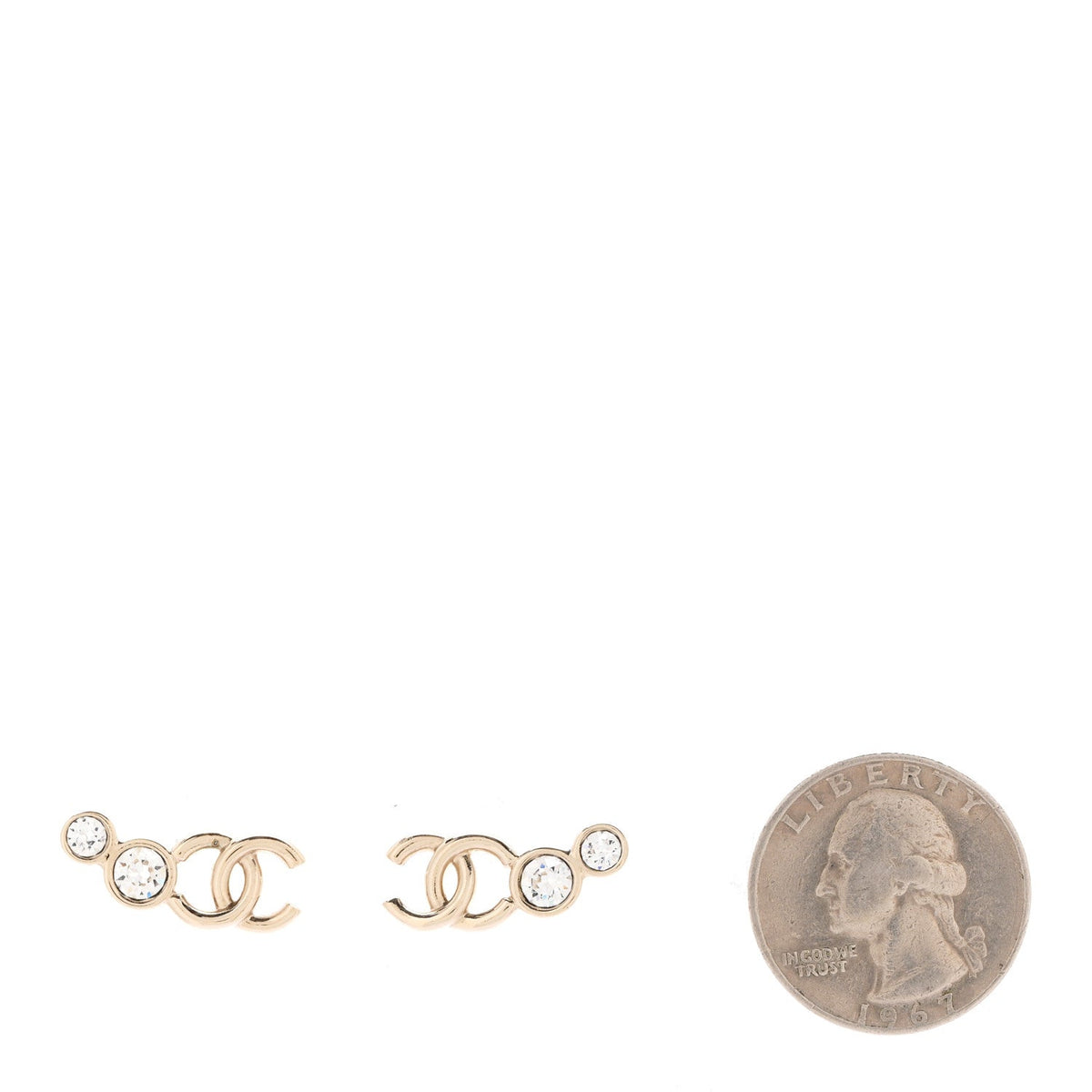 Metal Crystal CC Climber Earrings Gold