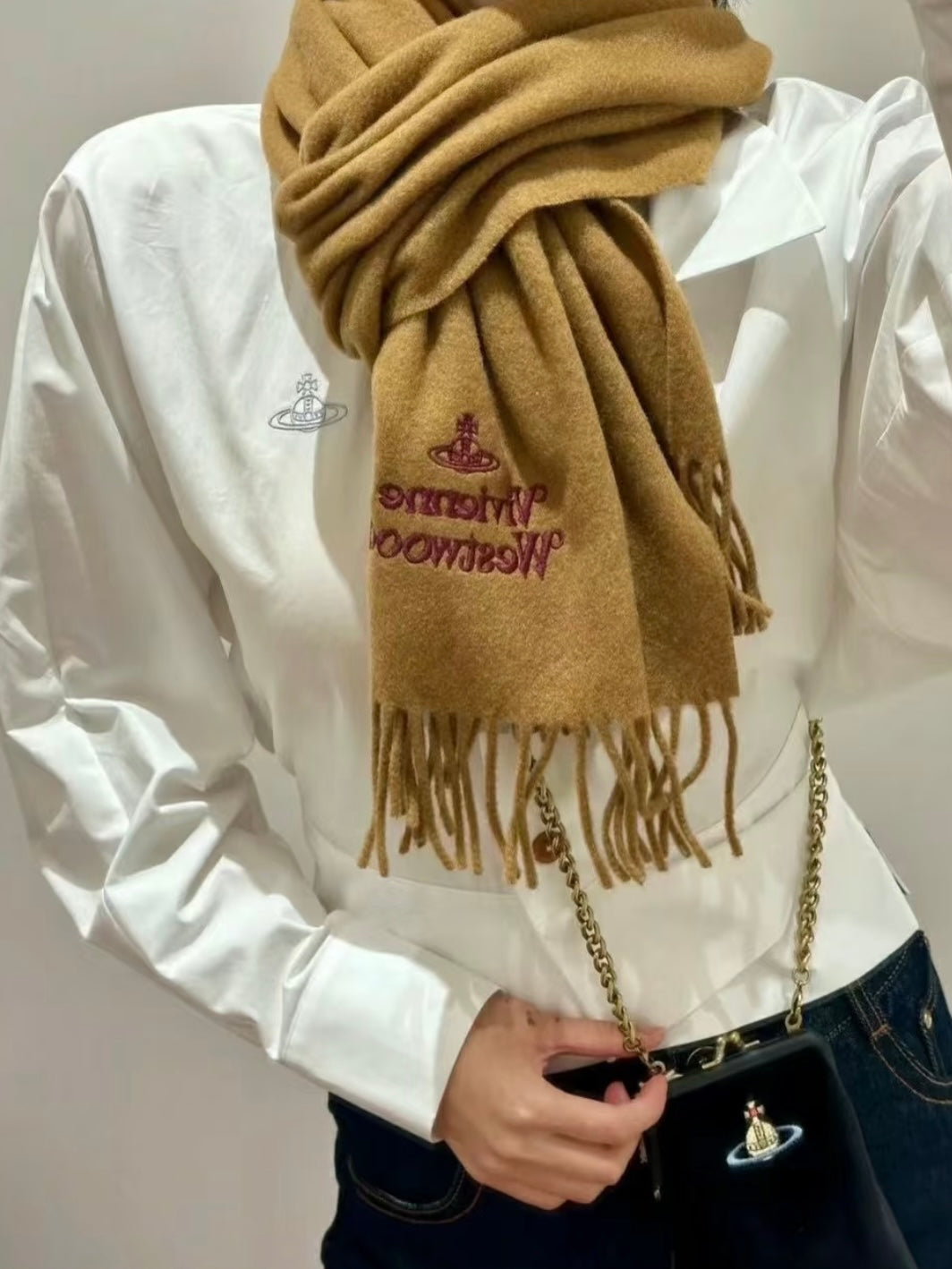 Vivienne Westwood Embroidered Logo Scarf (100% wool)