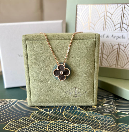 VAN CLEEF ARPELS VCA 18KT Rose Gold Limited 2023 Holiday Pendant Necklace Silver Obsidian Diamond Vintage Alhambra