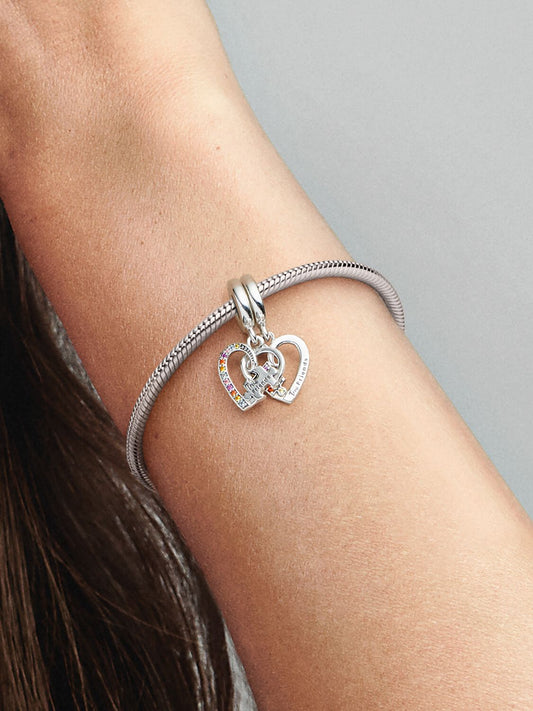 Puzzle Piece Hearts Splittable Friendship Dangle Charm - Sterling Silver - 792239C01