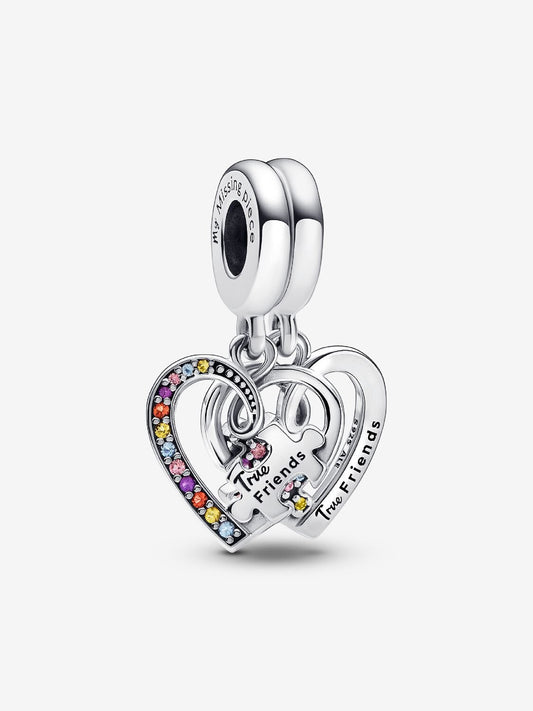 Puzzle Piece Hearts Splittable Friendship Dangle Charm - Sterling Silver - 792239C01