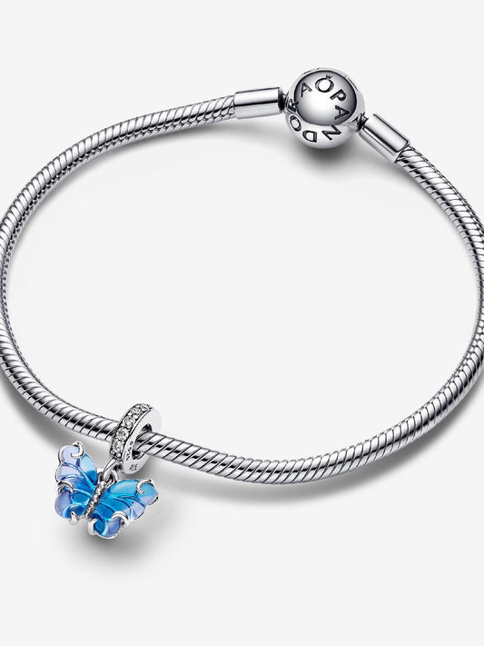 Blue Murano Glass Butterfly Dangle Charm - Sterling Silver - 792698C01