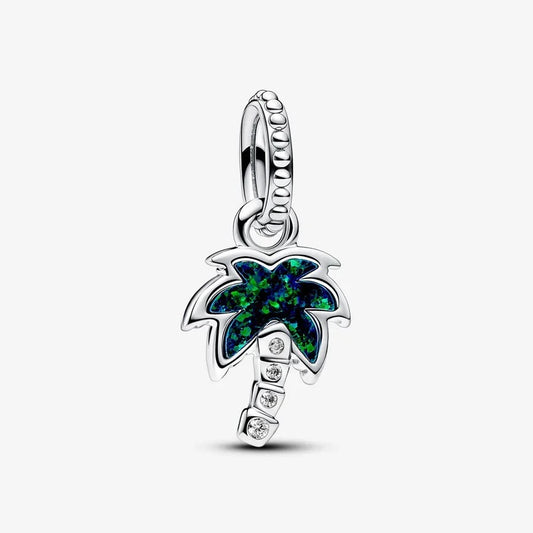 Pandora Silver Opalescent Green Palm Tree Dangle Charm