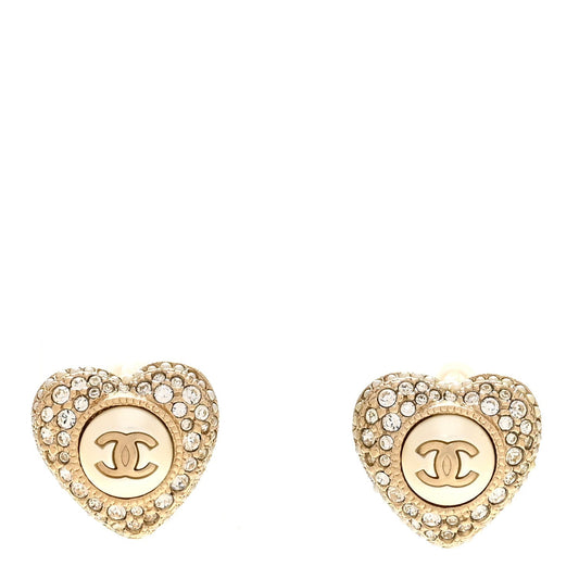 Pearl Crystal CC Heart Earrings Gold White Gold
