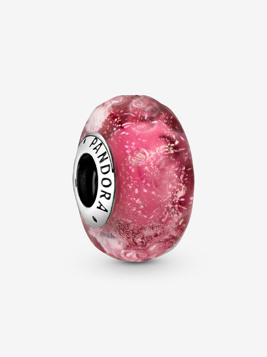 Wavy Fancy Pink Murano Glass Charm - Sterling Silver - 798872C00