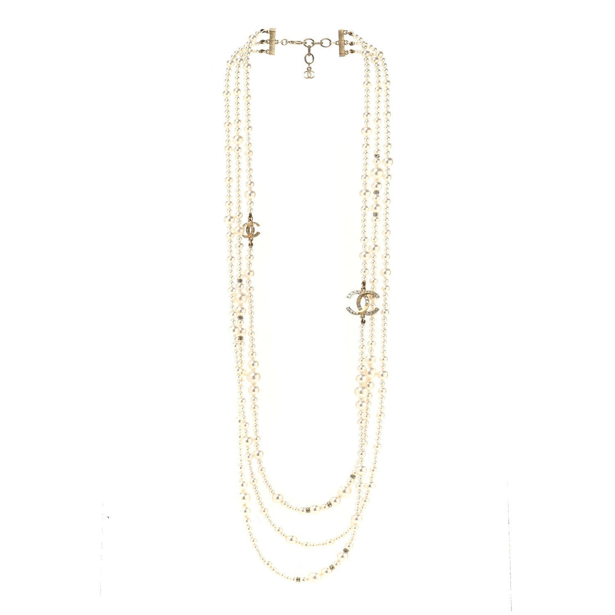 Metal Pearl Crystal Graduated CC Multi Strand Necklace Gold