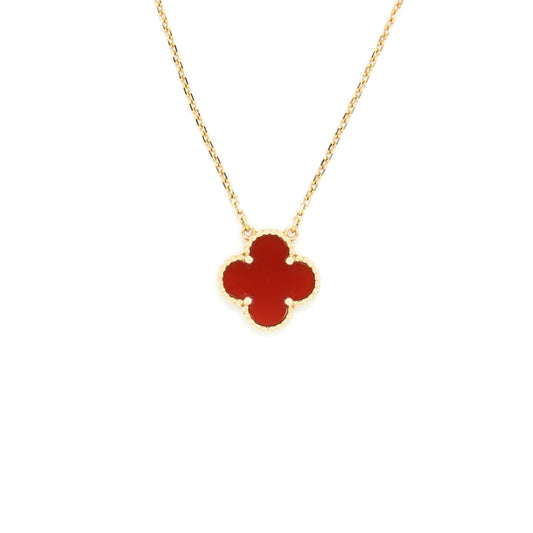 VAN CLEEF & ARPELS VINTAGE ALHAMBRA PENDANT CARNELIAN YELLOW GOLD NECKLACE