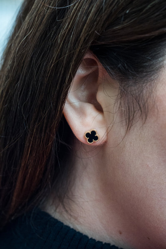 Van Cleef & Arpels Sweet Alhambra Earrings | Onyx & 18k Yellow Gold | Papers | 2023