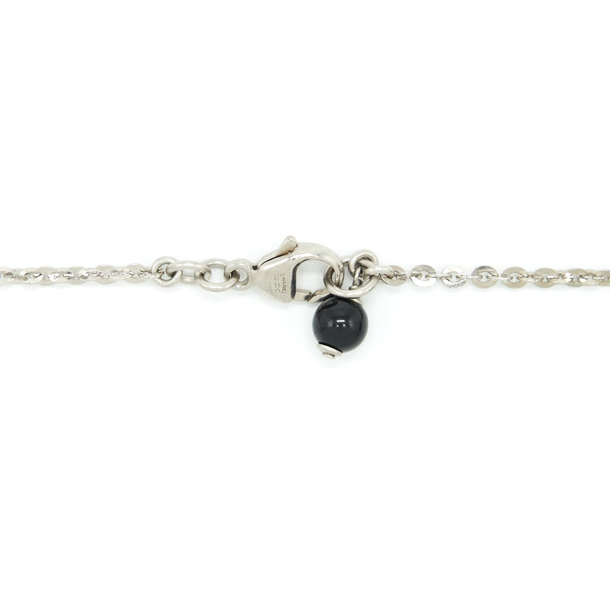 CHANEL CC LOGO CRYSTAL NECKLACE SILVER TONE