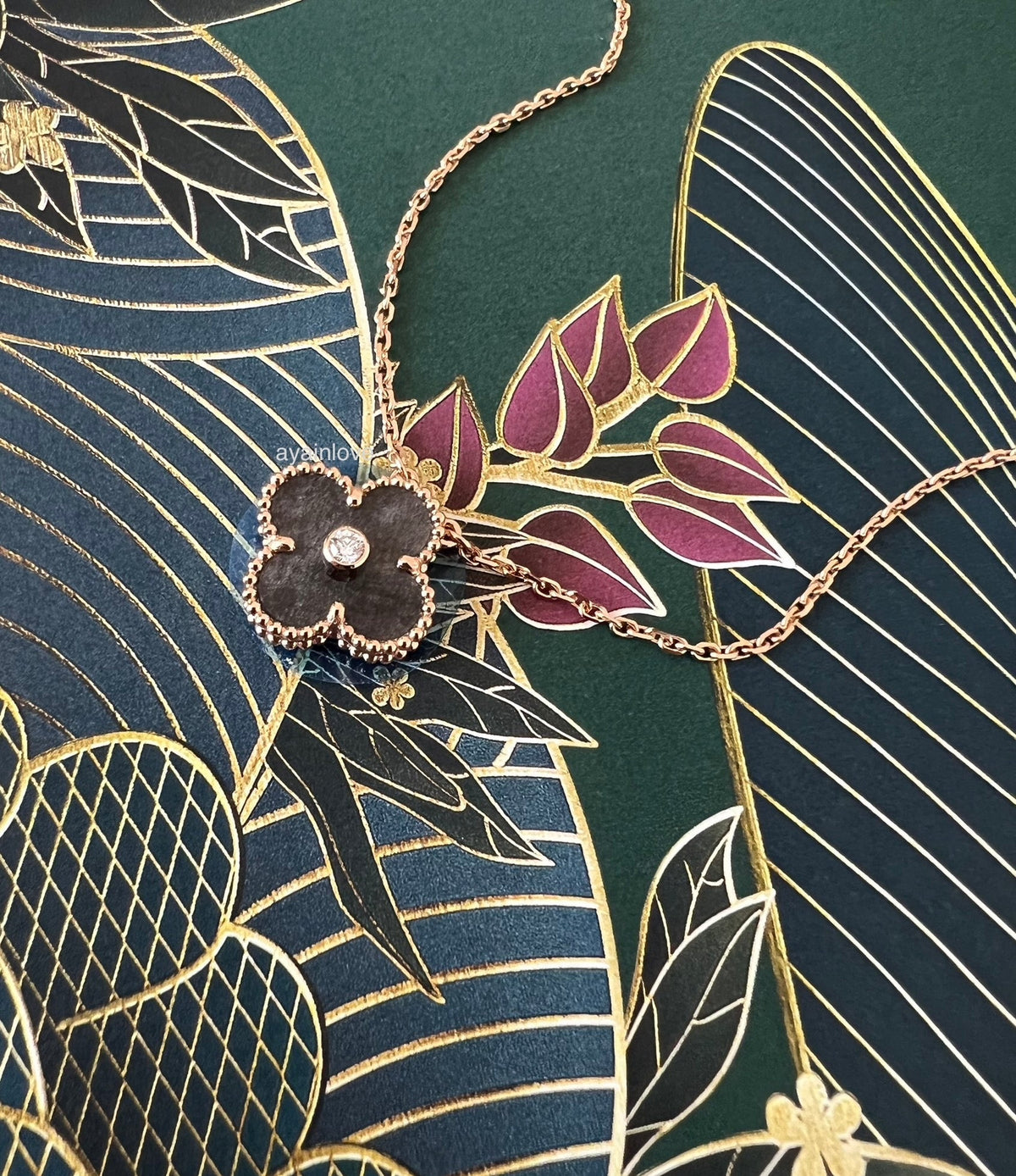 VAN CLEEF ARPELS VCA 18KT Rose Gold Limited 2023 Holiday Pendant Necklace Silver Obsidian Diamond Vintage Alhambra
