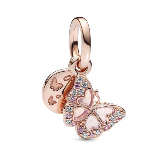 Pink Butterfly & Quote Double Dangle Charm