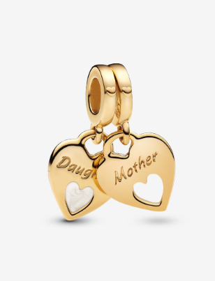 PANDORA Double Heart Split Dangle Charm - 14k Gold