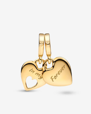 PANDORA Double Heart Split Dangle Charm - 14k Gold