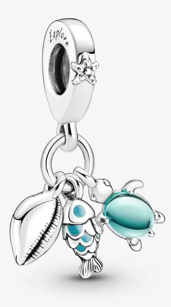 PANDORA Fish, Sea Turtle & Conch Triple Dangle Charm