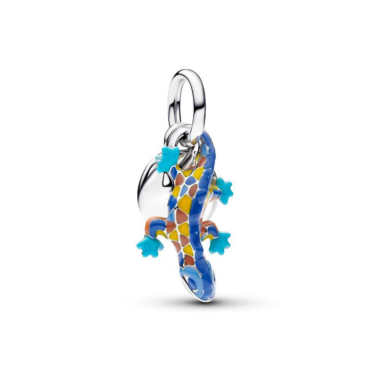 Salamander & Engravable Round Tag Double Dangle Charm