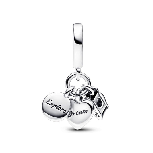 Pandora Moments Camera, Heart & Compass Triple Hela, Silver, 792703C01