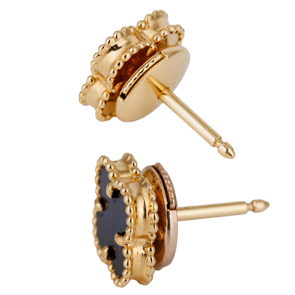 Van Cleef & Arpels Sweet Alhambra Earrings | Onyx & 18k Yellow Gold | Papers | 2023