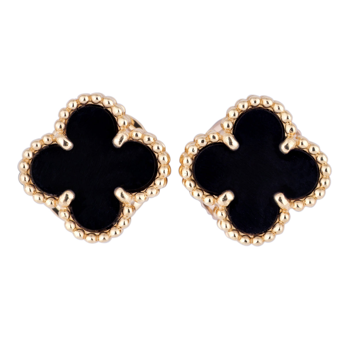 Van Cleef & Arpels Sweet Alhambra Earrings | Onyx & 18k Yellow Gold | Papers | 2023