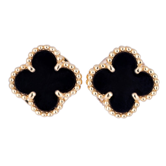 Van Cleef & Arpels Sweet Alhambra Earrings | Onyx & 18k Yellow Gold | Papers | 2023