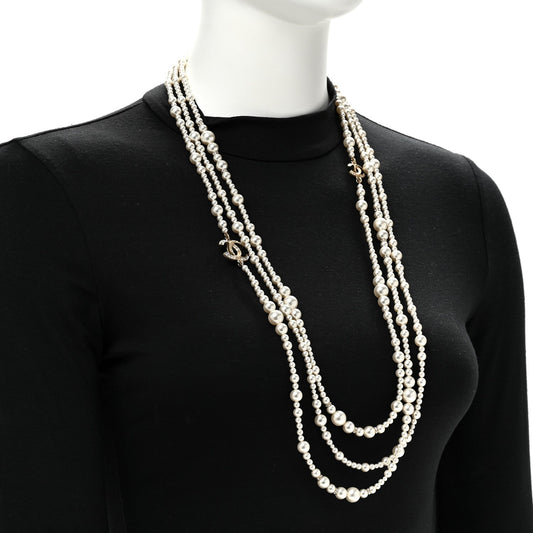 Metal Pearl Crystal Graduated CC Multi Strand Necklace Gold