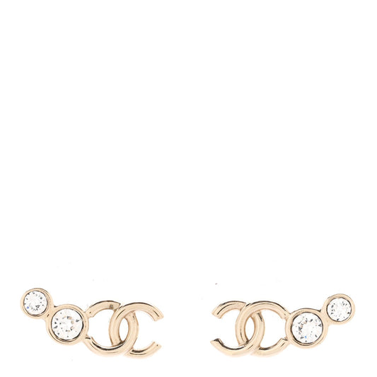 Metal Crystal CC Climber Earrings Gold