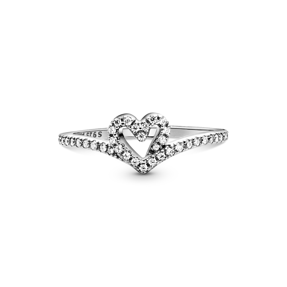 Pandora Sparkling Heart Wishbone Ring