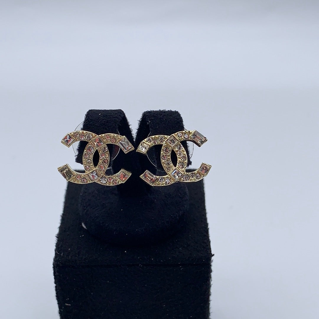 Chanel CC Logo Crystal Earrings