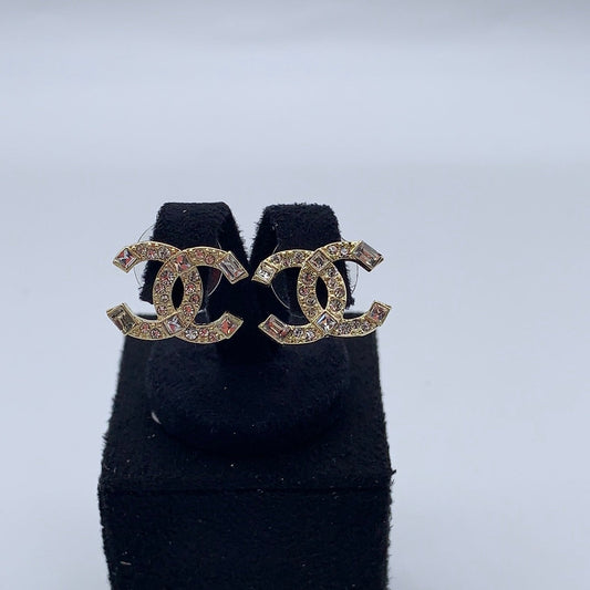 Chanel CC Logo Crystal Earrings