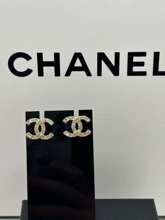 Chanel CC Logo Crystal Earrings