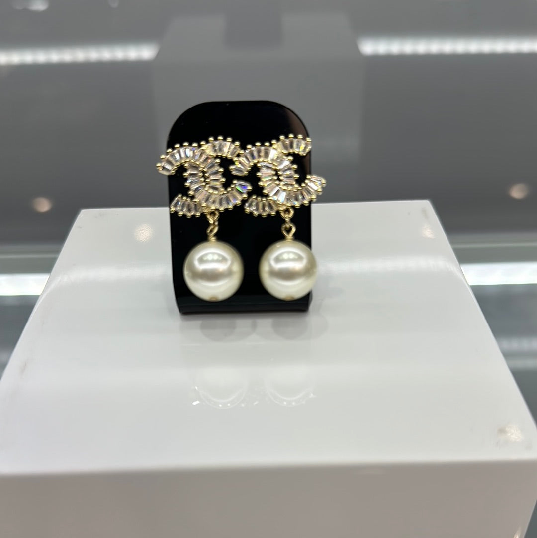 Chanel Gold -Tone Pearl Drop Earrings